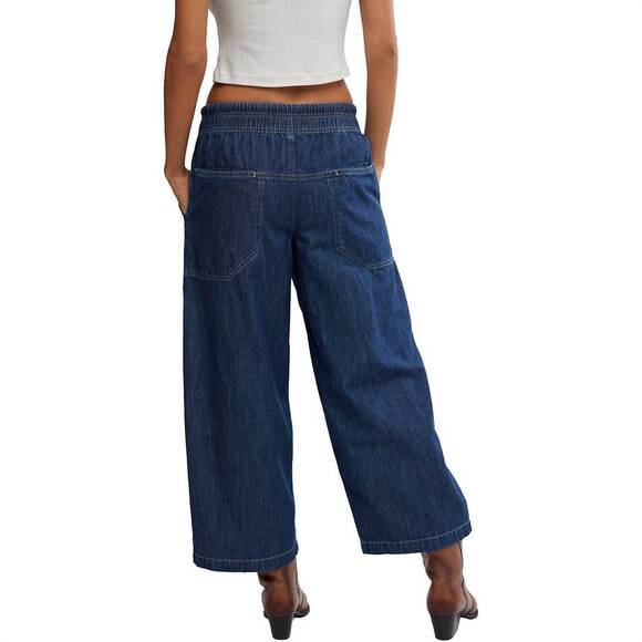 NEW FREE PEOPLE easy peasy pull on pants in dark blue - Picture 3 of 4